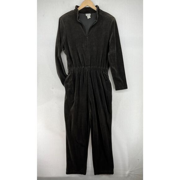 VERMONT COUNTRY STORE Jumpsuit Womens L Velour Cotton Elastic Waist Black Vtg - Picture 1 of 16